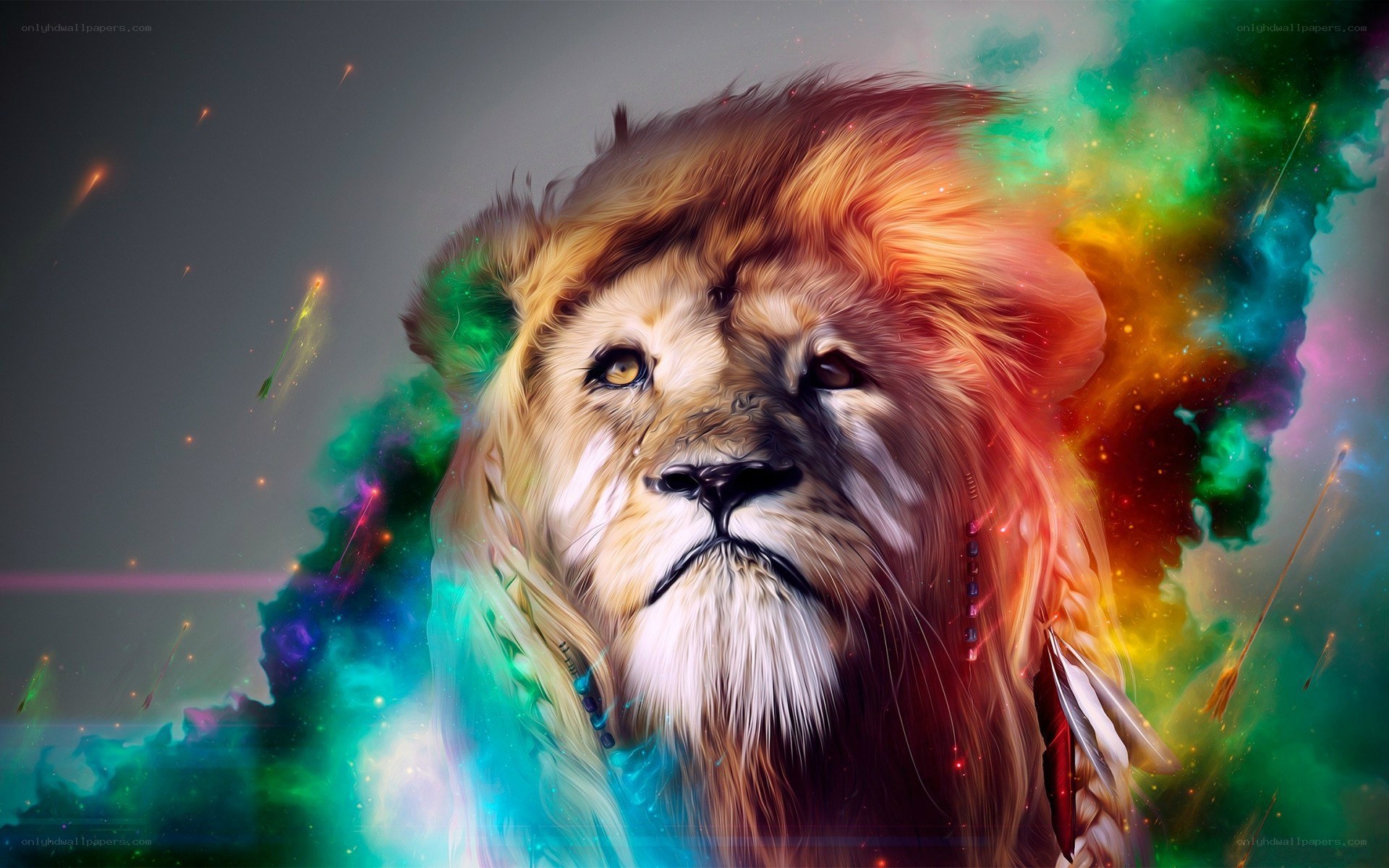 colorful lion with cosmic background
