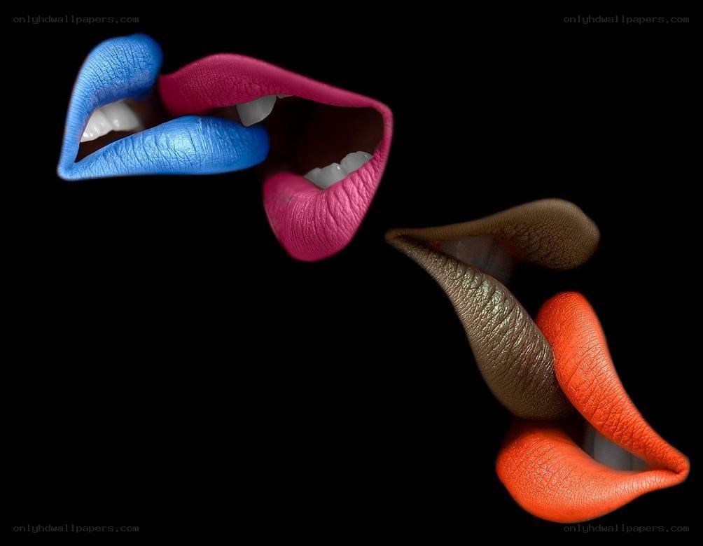 Colorful lips on black background