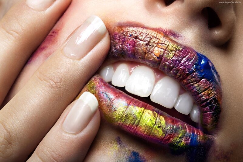 colorful lips with hand