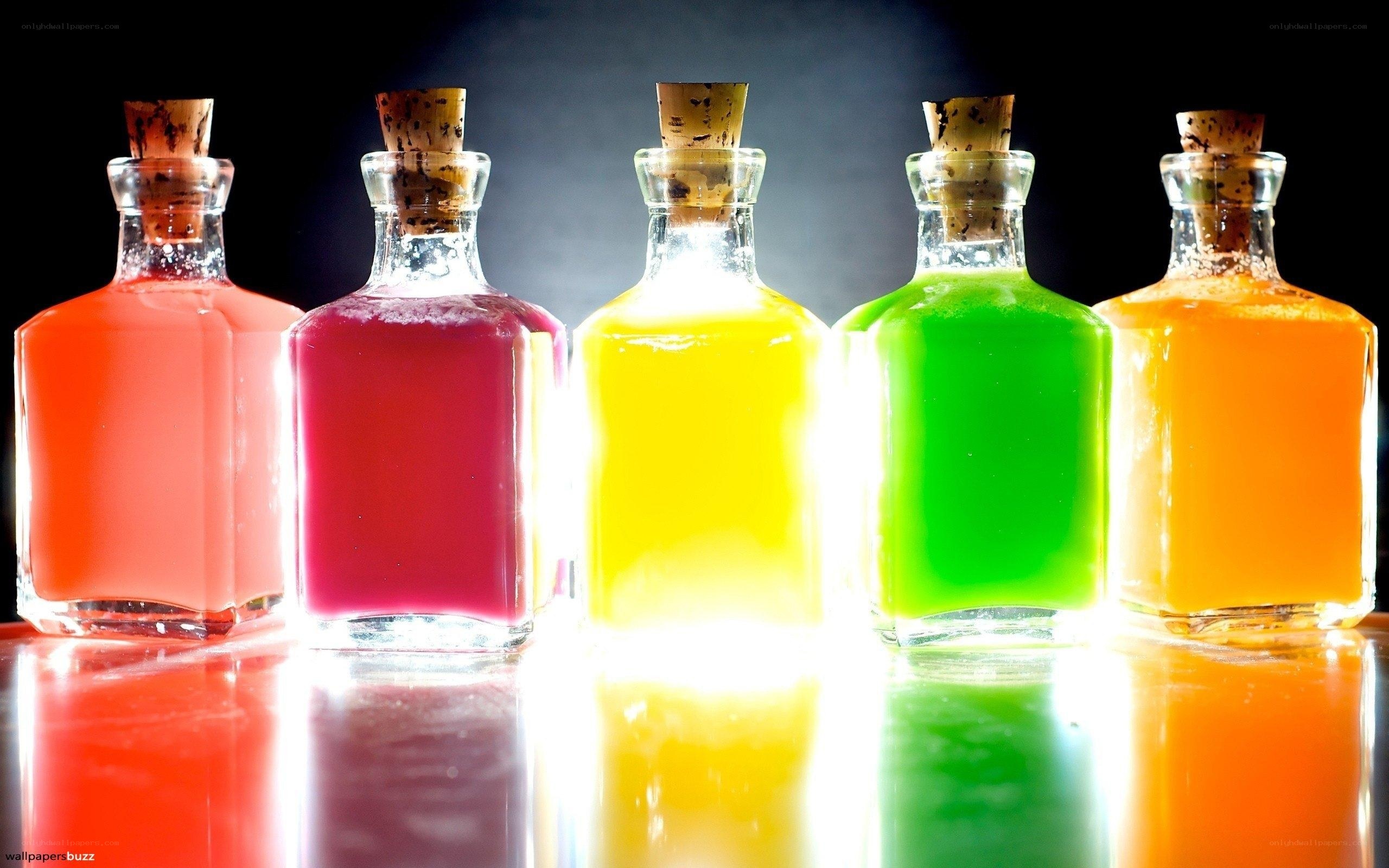 Colorful liquid bottles