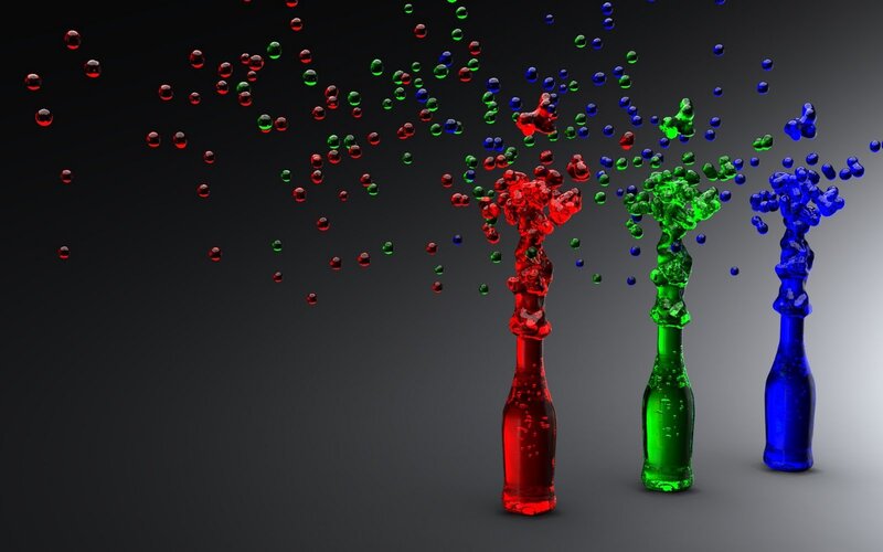 Colorful Liquid Bottles — Red, Abstract