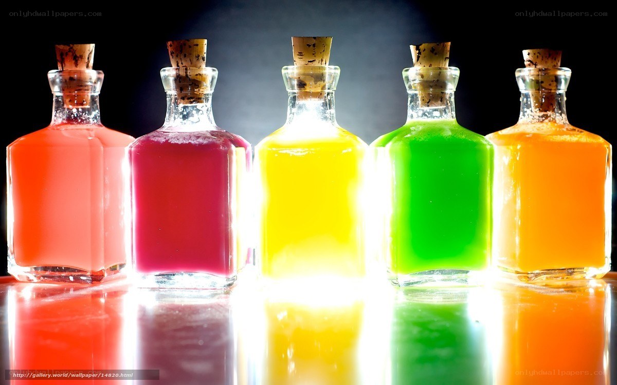 Colorful liquid bottles