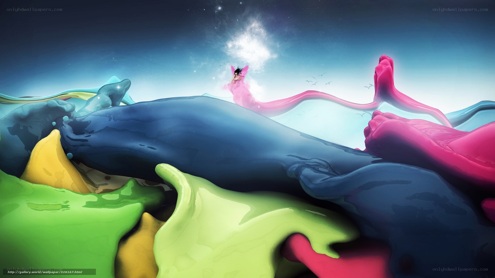 Colorful liquid landscape with fairy