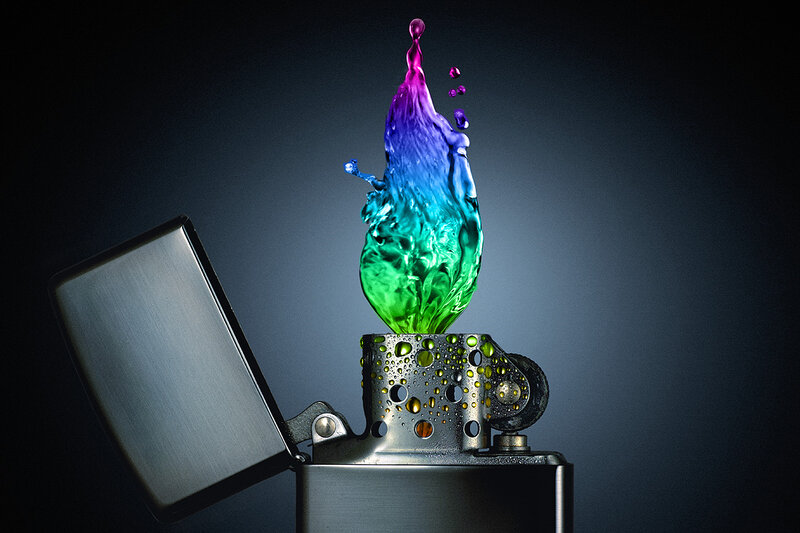 colorful liquid splash from lighter