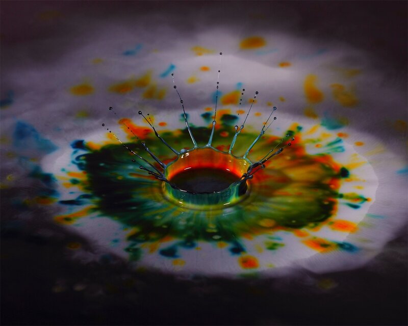 Colorful Liquid Splash — Green, Dramatic, Photograph, Splashes, Drops, Yellow
