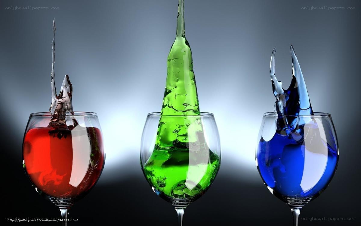 Colorful liquid splashes in glasses