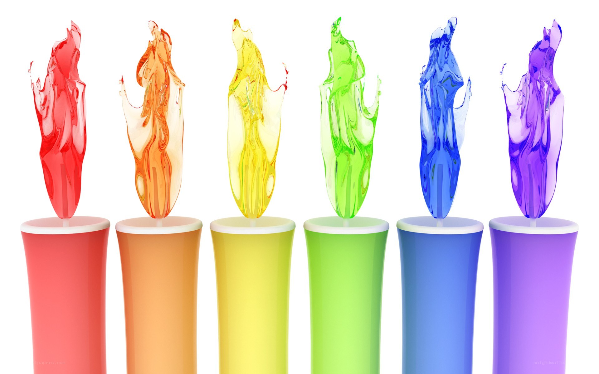 Colorful liquid splashes on cylinders