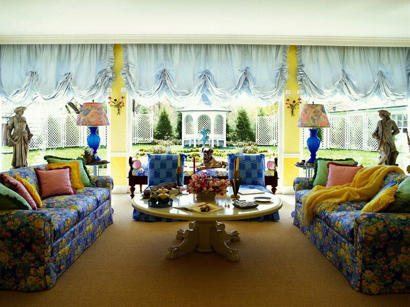 Colorful living room with garden view