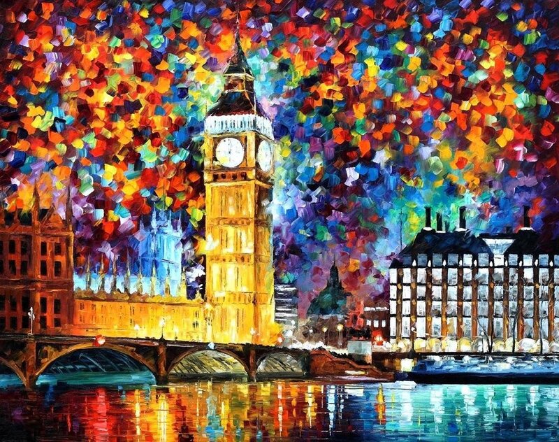 Colorful London skyline painting