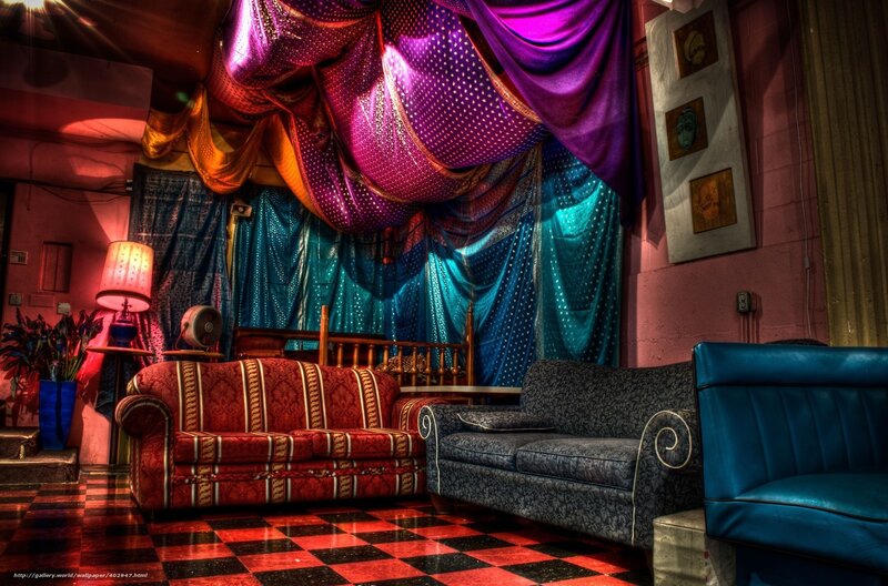 colorful lounge with patterned decor
