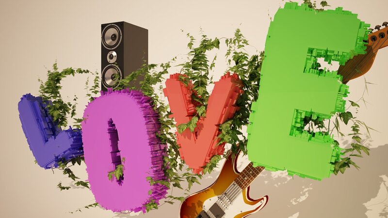 colorful love letters with plants and guitar