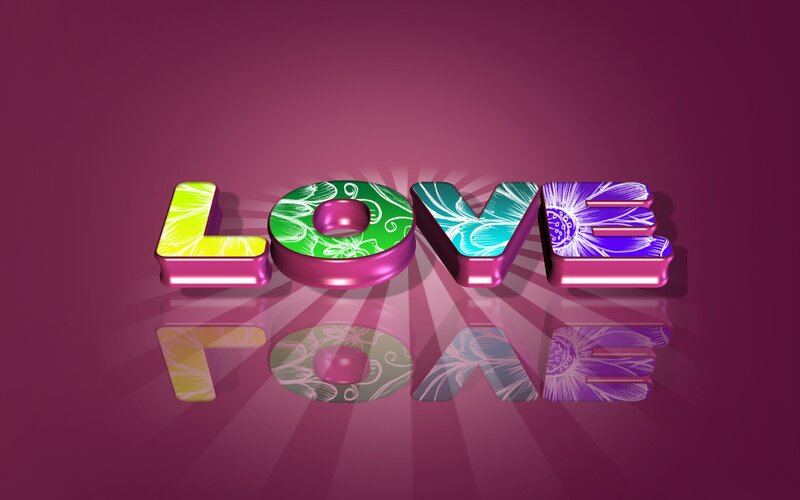 Colorful Love Text — Purple, Vibrant, 3d Render, Reflection
