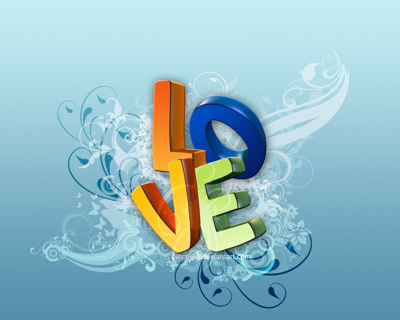 Colorful love text with floral design