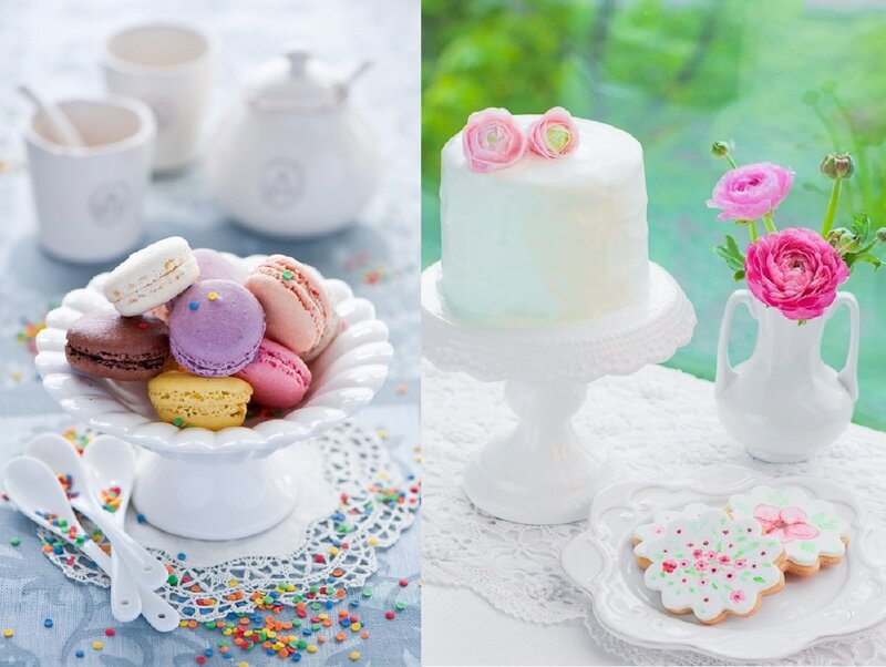Colorful Macarons and Cake