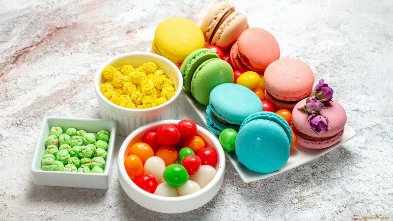Colorful Macarons and Candies