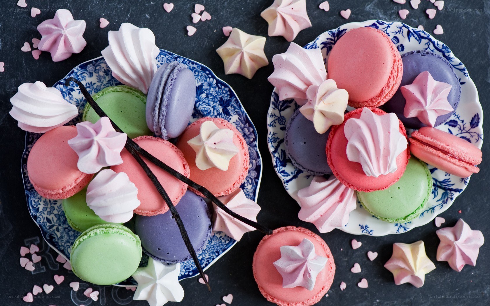 Colorful macarons and meringues