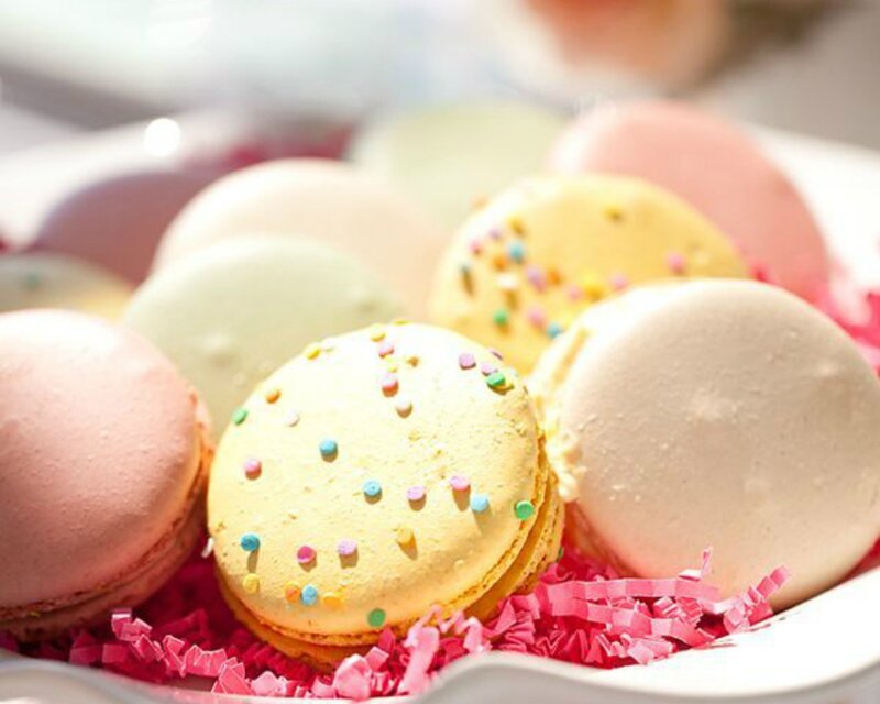 Colorful Macarons in Basket