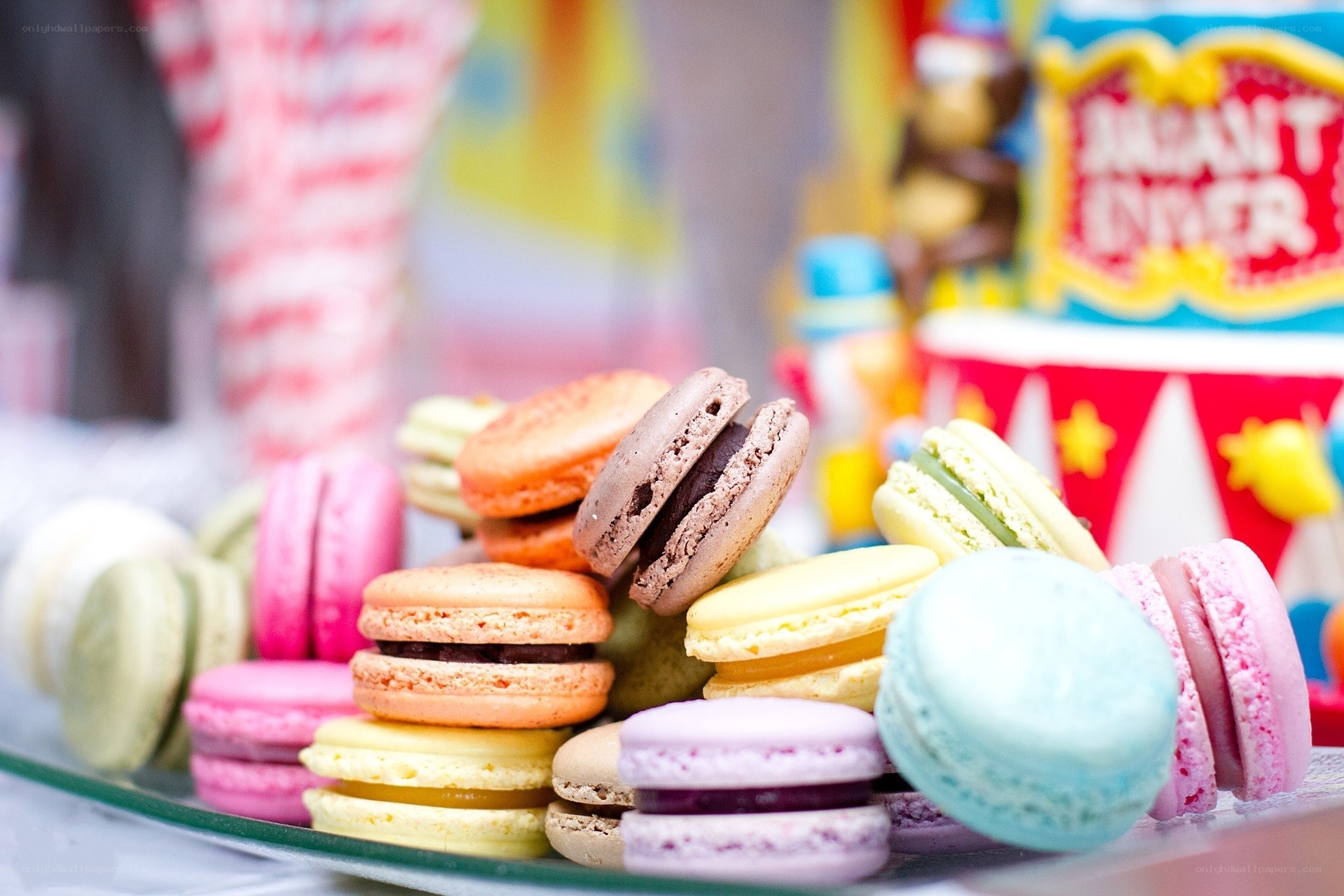 Colorful macarons on display