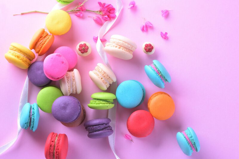 Colorful Macarons on Pink