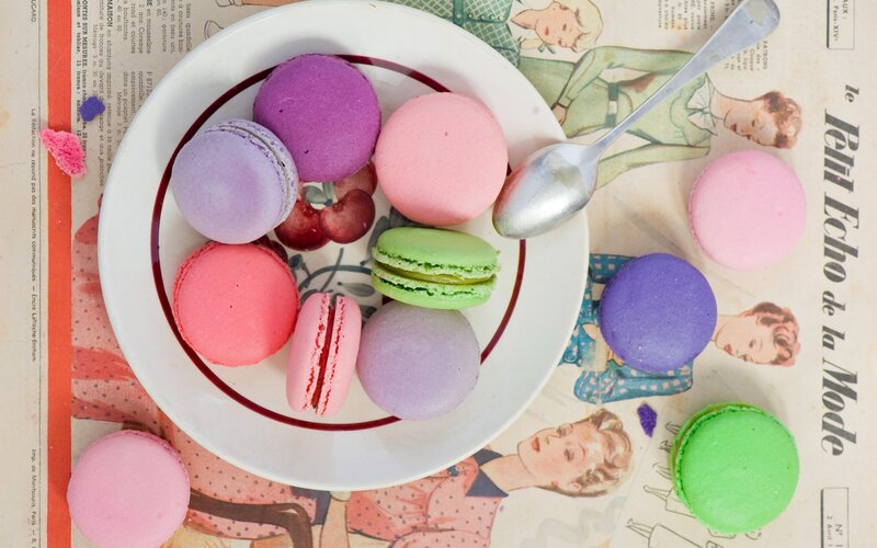 Colorful Macarons on Plate — Pink, Calm, Photograph