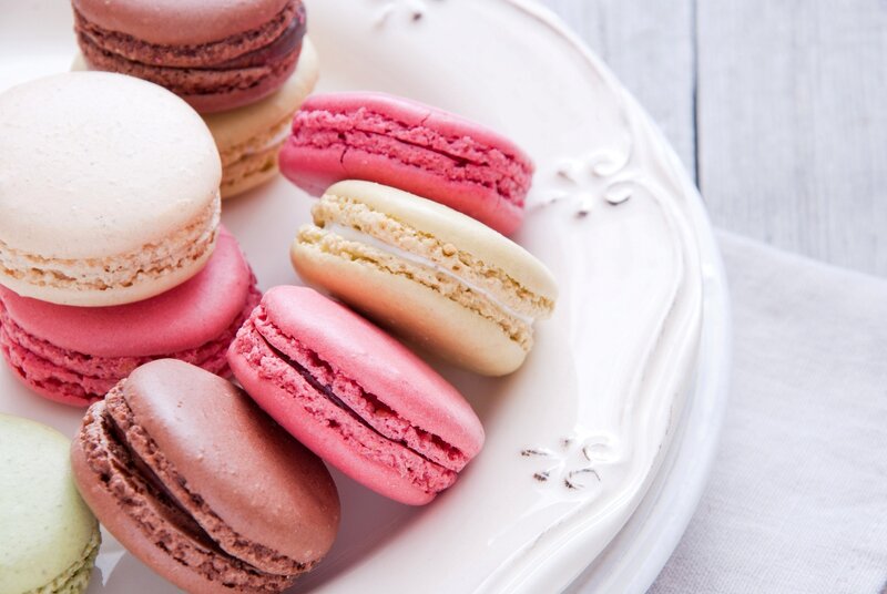 Colorful Macarons on Plate — Pink