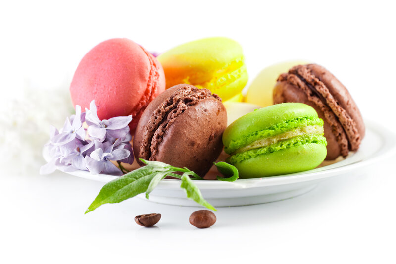 Colorful Macarons on Plate — White