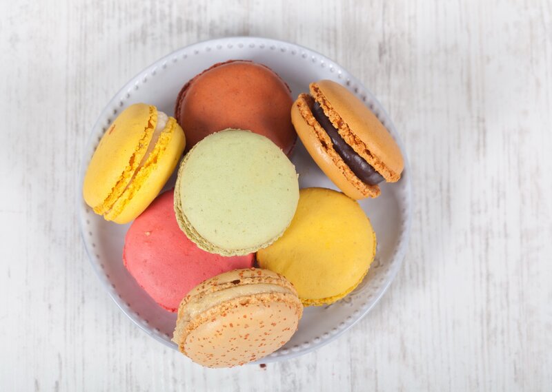 Colorful Macarons on Plate — Yellow, Calm