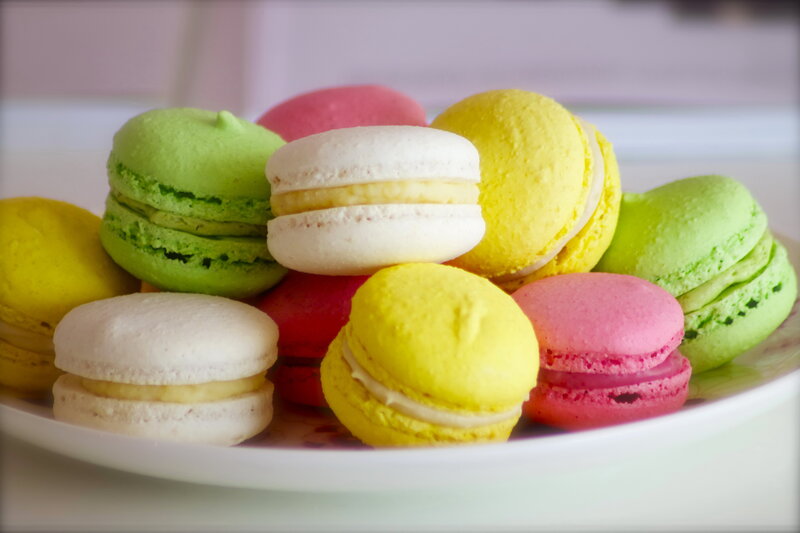 Colorful Macarons on Plate — Yellow, Sweet