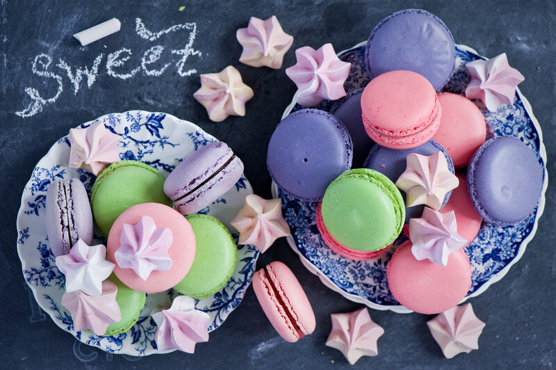 Colorful Macarons on Plates