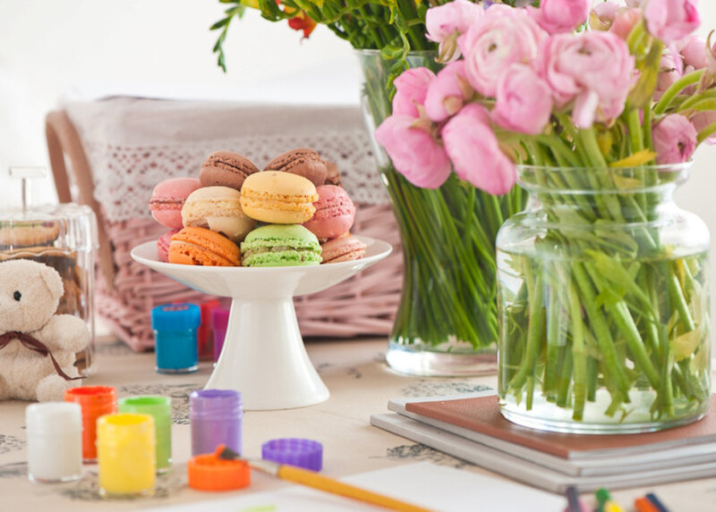 Colorful Macarons on Stand