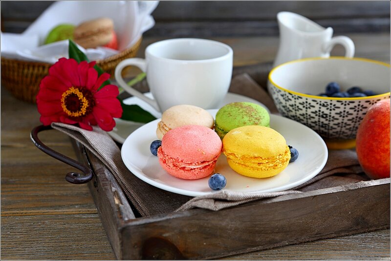 Colorful Macarons on Tray — White