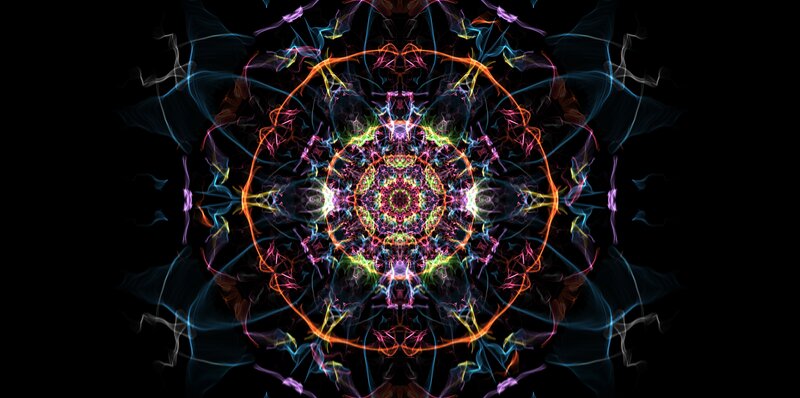 Colorful Mandala Pattern — Black, Hypnotic, Digital Art, Smoke