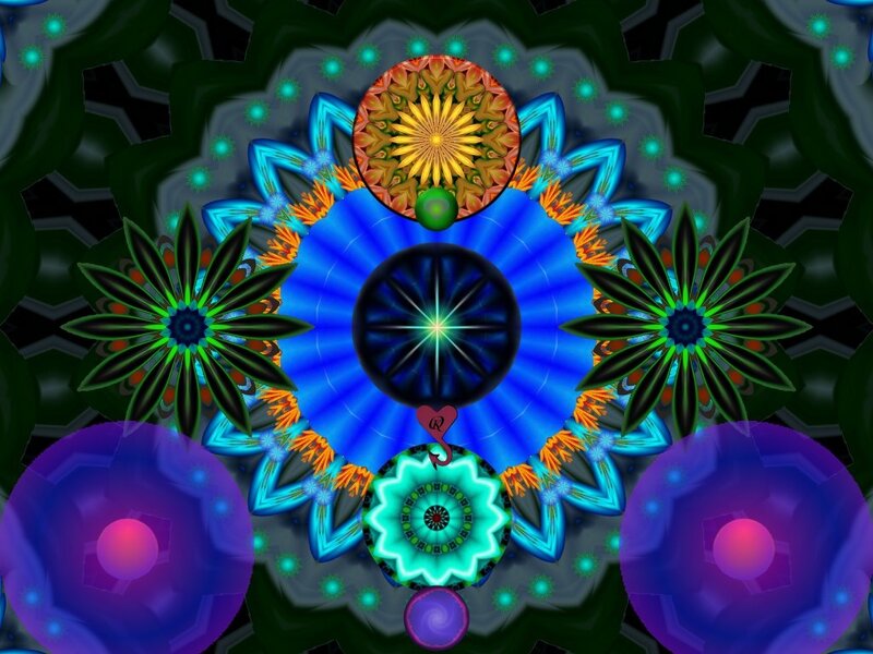 Colorful Mandala Pattern — Blue, Hypnotic, Digital Art, Flowers, Circles