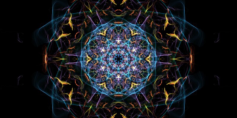 Colorful Mandala Pattern — Blue, Hypnotic, Digital Art, Light, Symmetry
