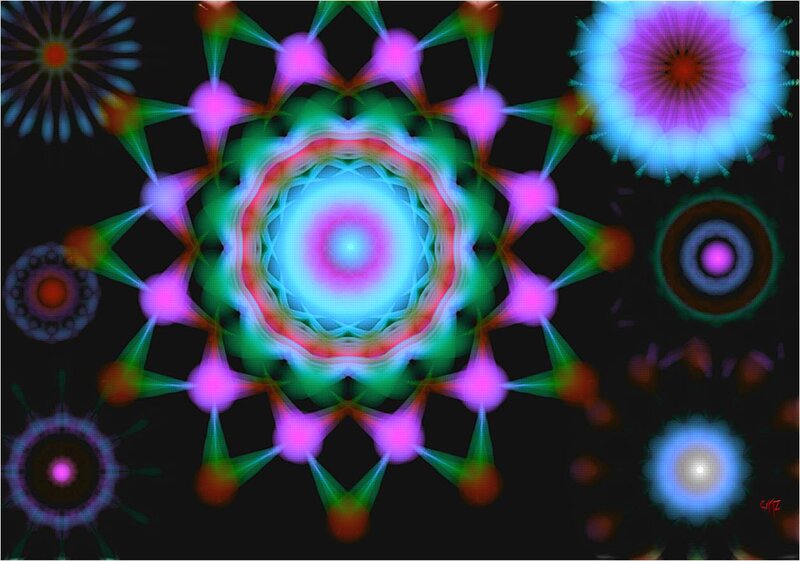 Colorful Mandala Pattern — Blue, Hypnotic, Digital Art, Neon Lights