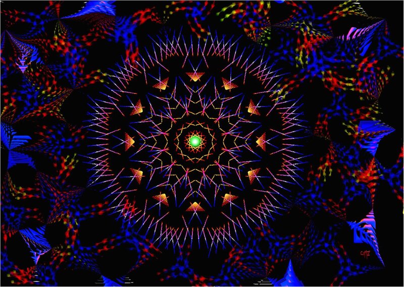 Colorful Mandala Pattern — Blue, Hypnotic, Digital Art, Star Shapes