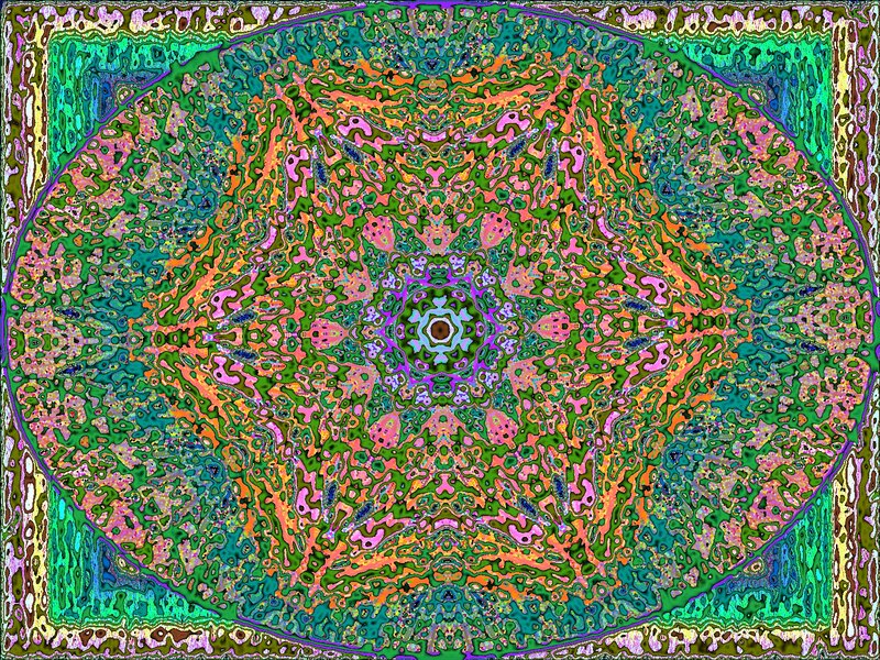 Colorful Mandala Pattern — Green, Hypnotic, Digital Art, Symmetry, Patterns