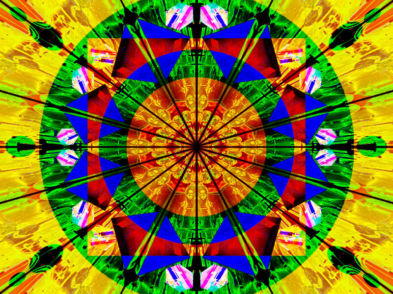 Colorful Mandala Pattern — Green, Vibrant, Digital Art, Triangles