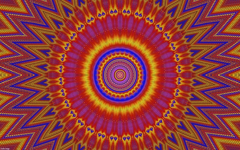 Colorful Mandala Pattern — Red, Hypnotic, Digital Art, Circle, Zigzag