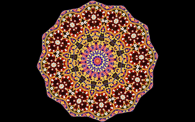 Colorful Mandala Pattern — Red, Vibrant, Digital Art, Flowers, Geometric Shapes