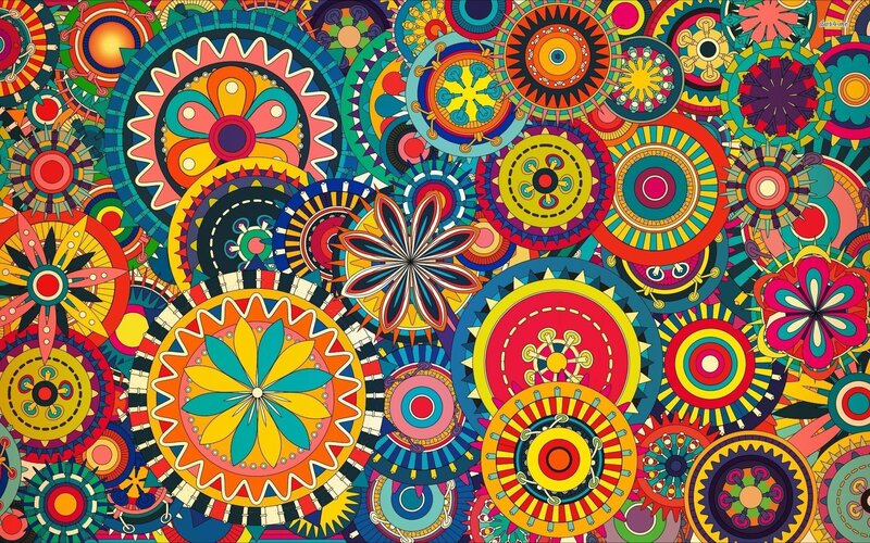 Colorful Mandala Pattern — Yellow, Vibrant, Digital Art, Circles, Flowers