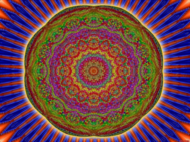 Colorful mandala with sunburst