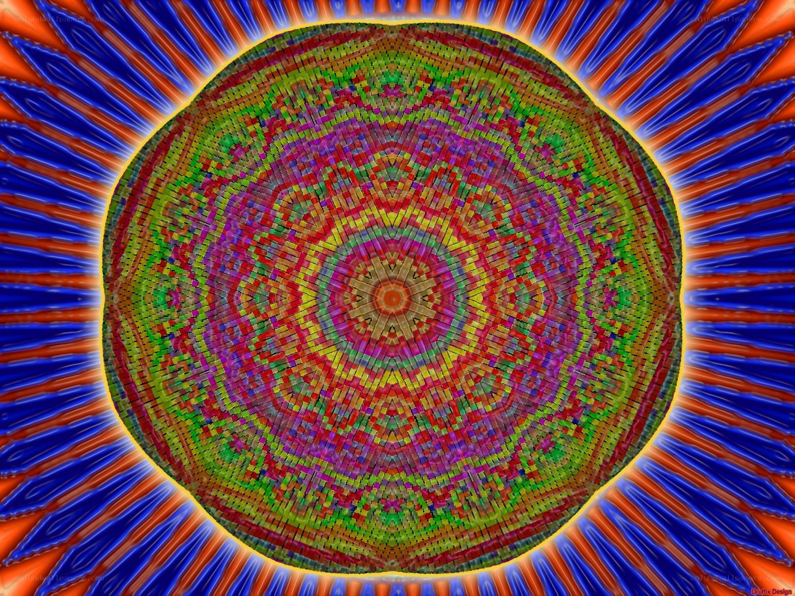 Colorful mandala with sunburst