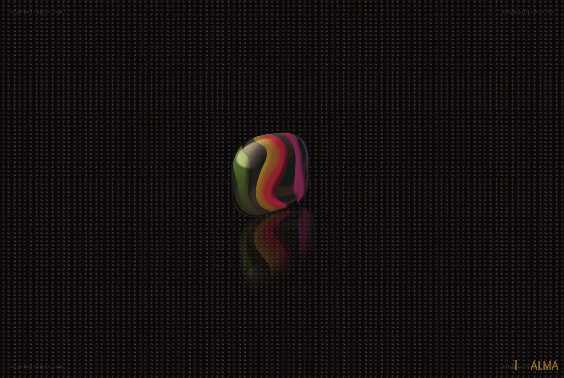 Colorful marble on dark grid