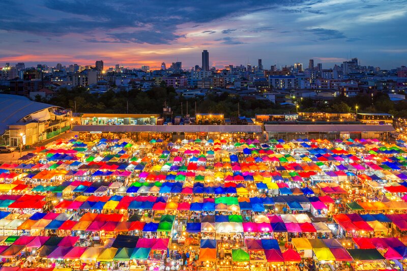 Colorful Market Stalls — Red