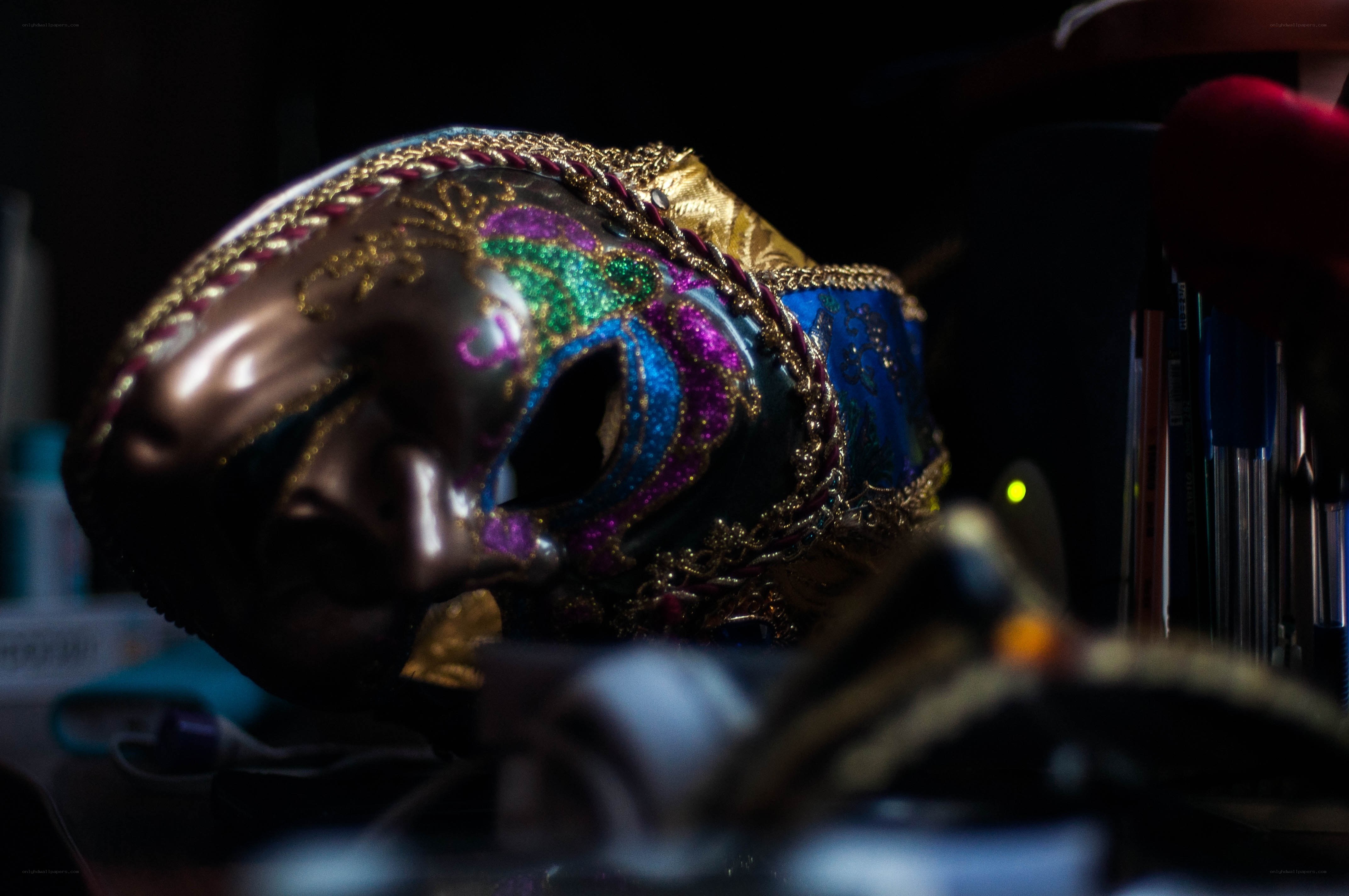colorful mask on a desk