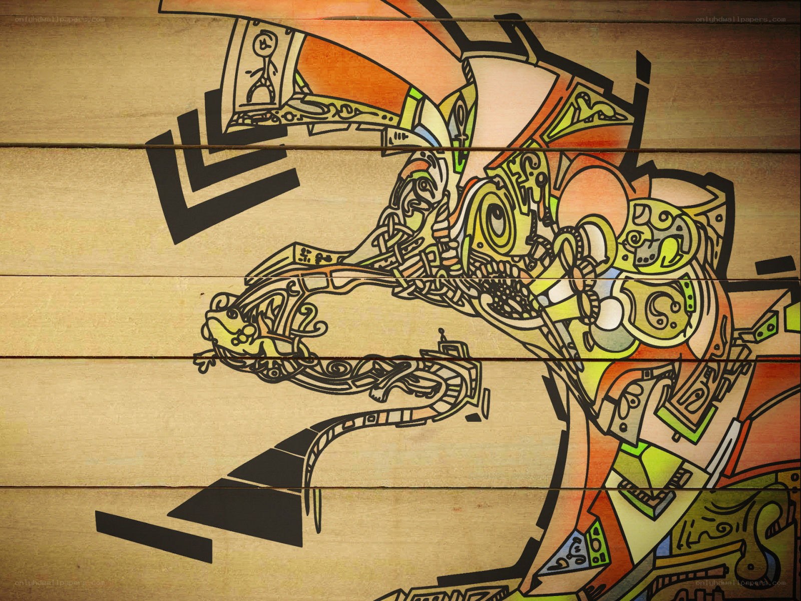 colorful mechanical creature mural