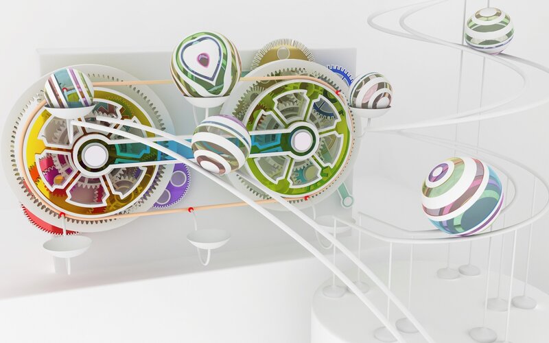 colorful mechanical gears and balls