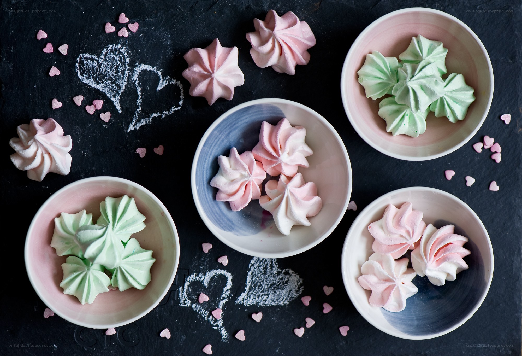 Colorful meringue desserts