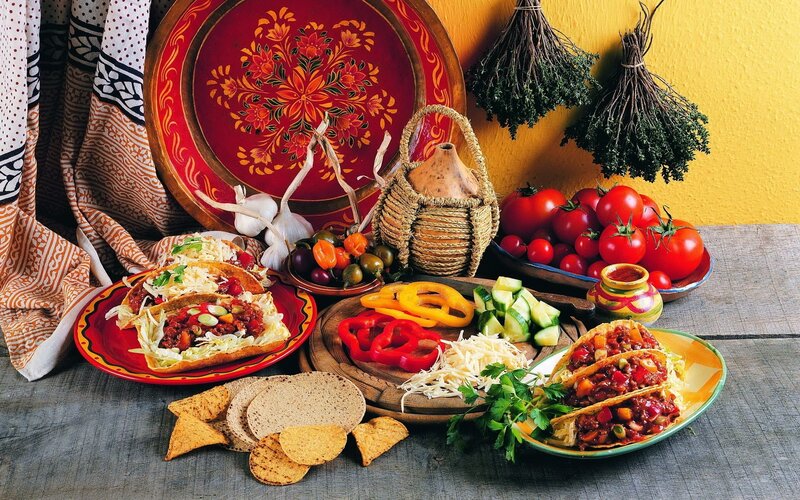 Colorful Mexican food spread